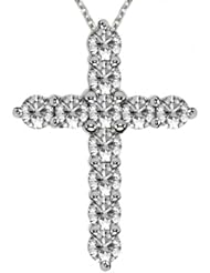 2.50 CT TW Classic Shared Prong Diamond Cross Pendant in 18k White Gold