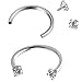 Areke Cute Cubic Zirconia Stainless Steel Hoop Nose Piercings Studs Ring for Lip Eyebrow Nipple Ear Color White