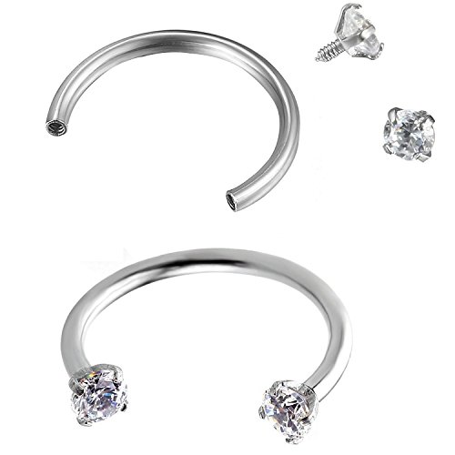 Areke Cute Cubic Zirconia Stainless Steel Hoop Nose Piercings Studs Ring for Lip Eyebrow Nipple Ear Color White