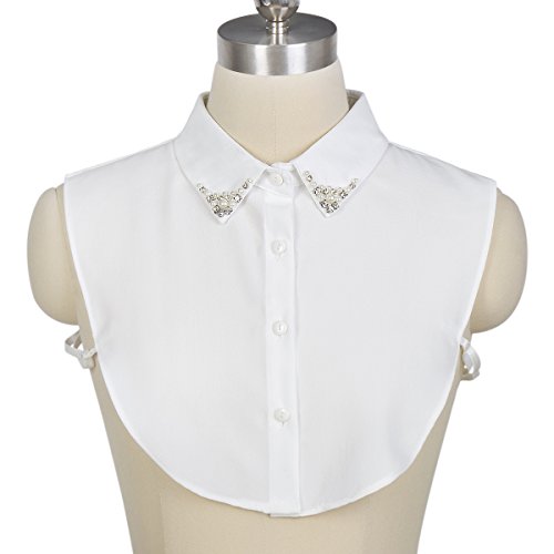 Wearlizer Women's Half Shirt Blouse Detachable Fake Collar with Pearl and Rhinestone