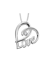 Diamond Love Heart Pendant Necklace in Sterling Silver with Chain