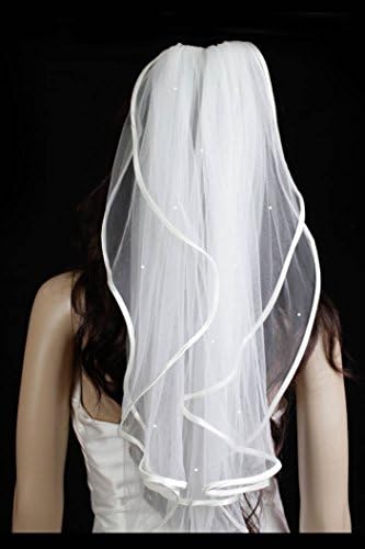 Bridal Veil Diamond (Off) White 2 Tiers Elbow Length With Scattered Faux Pearls
