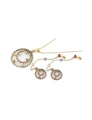 Nickel Free Sterling Silver Pendant & Earring Sets Open Circle 14K Gold Plated Multi CZ Set