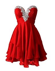 Chiffon/Satin Sweetheart Beaded Backless  Lace-Up Cocktail Short Evening Dress/Homecoming Dress/Bridesmaid Dress/Prom Dress/Party Dress/Wedding Dress  With Rhinestones