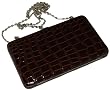 Day to Evening Flat Hinged Clutch Opera Frame Wallet with Optional Chain Strap in Brown Mock Croc Vinyl