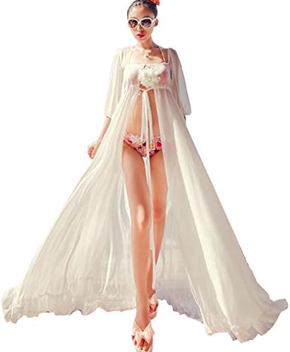 VOCAT Womens Summer Sexy Open Front Expansion Skirt Long Chiffon Dress White General Type