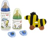 Eigenschaften NUK 10260193 / NUK 10260193 - Janosch Startset mit 1 Flasche 150 ml, 1 Flasche 300 ml, 2 Beruhigungssauger mit Schutzkappe aus Latex, 1 Janosch-Greiffigur mit Rassel