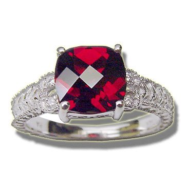 .04ct 8mm Garnet Antique Filigree Ladies White Ring
