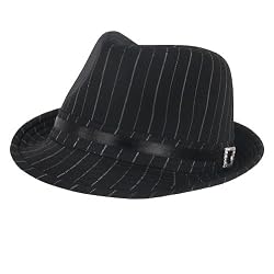 PINSTRIPE STINGY BRIM BELT CRYS FEDORA TRILBY HAT BLACK SMALL / MEDIUM