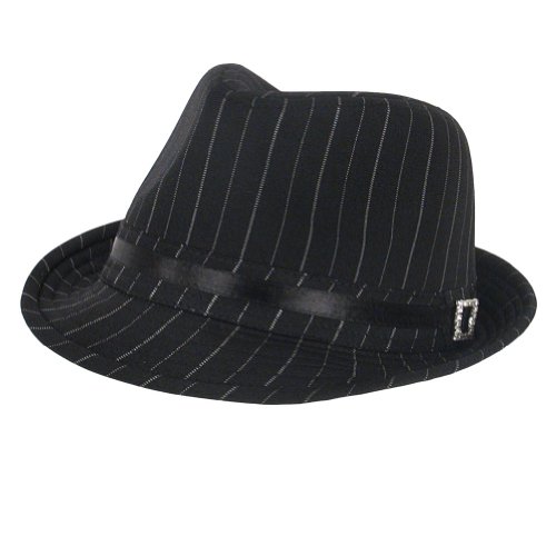 PINSTRIPE STINGY BRIM BELT CRYS FEDORA TRILBY HAT WHITE SMALL / MEDIUM