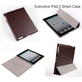 Invision� Executive iPad 2 Smart Case CoverTM - Full Grade Brown leather (PU) with Satin Inner Cloth - PREMIUM QUALITY & SUPERIOR DESIGN FEATURES, AUTO SLEEP/WAKE FUNCTION AS STANDARD.