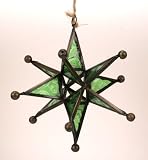 Artika 12-Point Glass Star with Antique Brass Frame - Green