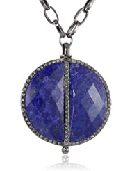 Paige Novick "Sliced" Large Stone Medallion On Leather In Lapis and Gun Metal Necklace