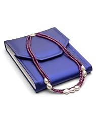 14k Yellow Gold Beads 9-10mm Cultured Freshwater Pearl 2 Row 3-4mm Red Ruby Necklace 18" Length. Includes Giftbox with Ribbon.