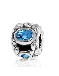 Sterling Silver Elegant Charm with 2 Oval 4*6mm and 2 Pieces Round Swiss Blue Topaz Gemstone , Fits Jovana, Pandora, Chamilia Bracelet, Add to Necklace, It Is Very Pretty, Too