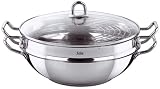 Silit 0081603211 Wok DimSum 32 cm Ø mit Glasdeckel, Dünstrost und Dünsteinsatz