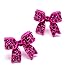 Fuschia Pink Crystal Ribbon Bow Stud Earrings- title=