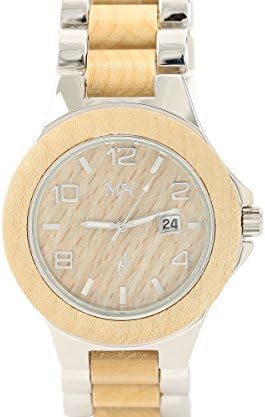 Men's Wooden Watch Maple Wood Silver-Tone Date Quartz Handmade Wood Watch