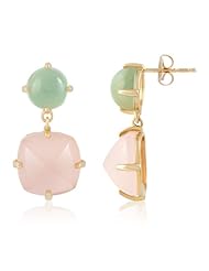 Sterling Silver with Yellow Gold Plating Pink Chalcedony and Prehnite Dangle Earrings