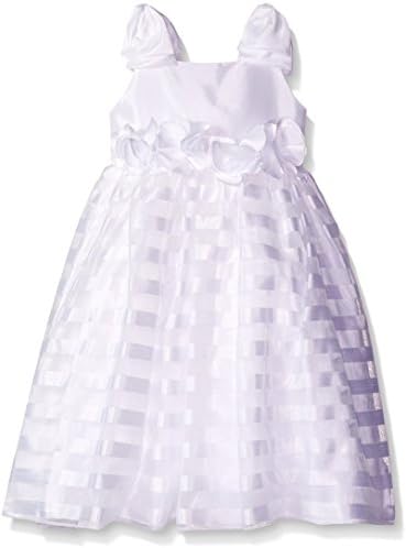 Kleinfeld Pink Little Girls' Samantha Shantung To Satin Striped Organza Dress with Bow Straps, White, 5