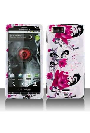 Purple Flowers White Protector Case for Motorola DROID X MB810