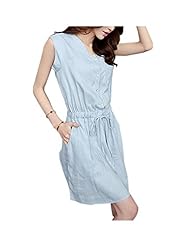 V-neck Cotton/Linen Sleeveless Mini Dress 