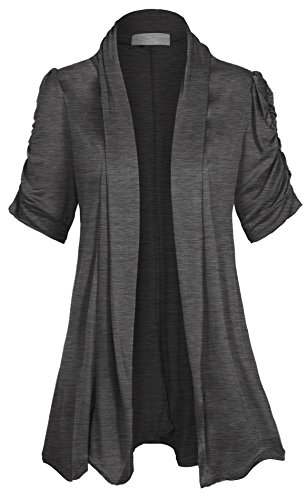 Women's Open Front Ruched Short Sleeve Shark Bite Hem Casual Plus Size Cardigan