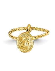 14k Polished Angel Dangle Charm Childs Ring