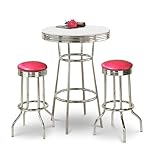 Chrome Bar Table & 2 Chrome Glitter Pink Vinyl Seat Barstools