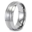 Domed Grooved Brushed and Polished Titanium Ring (8mm) - Sizes 6 - 13