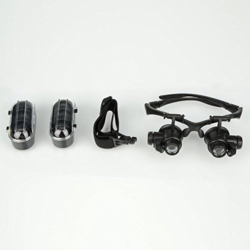 VnKingZer 4 Lenses 2 LED 10x/15x/20x/25x Portable Head-mounted Microscope Magnifying Loupe for Jeweler Watch Repair, Black