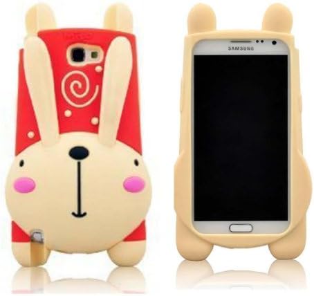 FJX 3D Lovely Rabbit With Morning Glory Horn Style Bracket Design Hybrid Soft Silicone Case Cover Compatible for Samsung Galaxy Note2/II N7100(Yellow/Red)