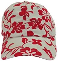 100% Cotton Red/Smokey White Hawaiian Velcro-Back Cap (Red/White)
