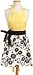 DII Snapdragon Yellow And Black Daisy Print Full Apron with a Soft Yellow Bodice and Black Waist-Sash and Bow