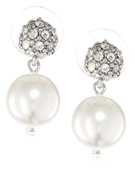 Roman Bride Simulated 12mm White Pearl and Crystal Drop Earrings