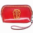 Genuine Leather Wristlet Change Purse, Red Elephant Pattern Embossed, Truly Handmade.
