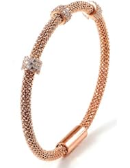 Sterling Silver & Cz 3 Station Pink Gold Plated Magnetic Bangle