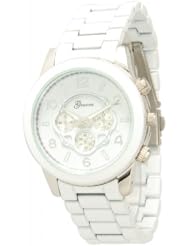 Geneva Boyfriend Chronograph Metal Link Watch - White/Silver