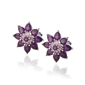 Sterling Silver Amethyst Flower Earrings by