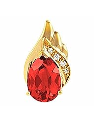 14K Yellow Gold Pear Cut Chatham Created Ruby and Diamond Pendant -- LIFETIME WARRANTY