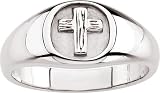 14 Karat White Gold Mens Rugged Cross Chastity Gents Ring