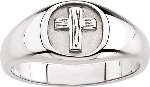 14 Karat White Gold Mens Rugged Cross Chastity Gents Ring