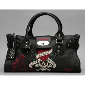 ED HARDY DIDDY LOVE KILLS TOTE BLACK HANDBAG RHINESTONE