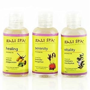 Virgin Coconut Oil Bali Spa Aromatherapy Body Oils Collection (set of 3): Vitality Blend{Rosemary Eucalyptus} + Serenity Blend{Lavender Bergamot} + Healing Blend{Lemon Peppermint} - each 1.7 oz (total 5.1 oz) Direct Manila Coco by Bali Spa Aromatherapy