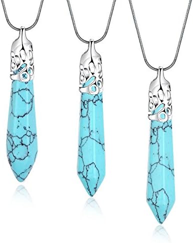 Natural Turquoise Gemstone Hexagonal Pile Crystal Charm Pendant Necklace, Unisex, Power Healing Chakra, Turquoise