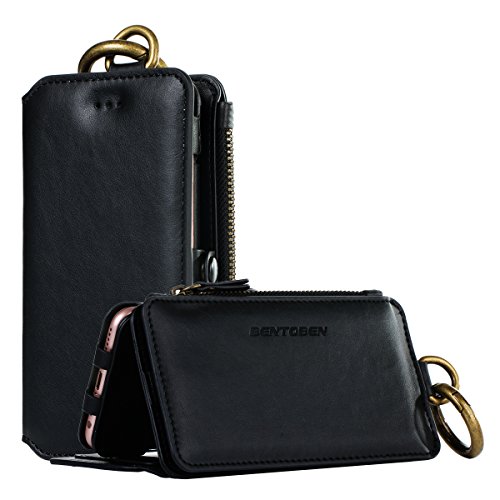 iPhone 6 Case, iPhone 6S Case, BENTOBEN iPhone 6 Wallet Case Synthetic Leather Zipper Coin Purse Detachable Phone Cover Secure Flip Credit Card Slots Holder Kickstand,Black