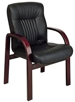 Office Star Black Leather and Cherry Guest Chair