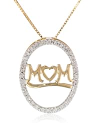 10k Yellow Gold Oval with Diamonds "Mom" Pendant Necklace (0.10 cttw, I-J Color, I2-I3 Clarity), 18"