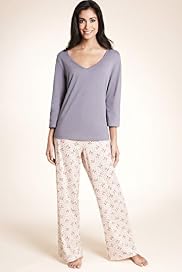 Pure Cotton Deep V-Neck Bow Print Pyjamas