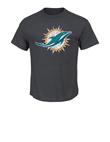 NFL Miami Dolphins Men's Single-Wing Formation Short Sleeve Basic Tee, Large, Charcoal Heather